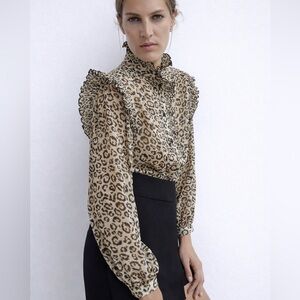 Zara Ruffle Animal Print Blouse